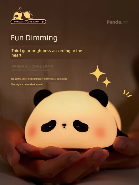 Bebek Odası Panda Gece Lambası - 2'li Paket Dokunmatik Panda ve Dikenli Panda - 3