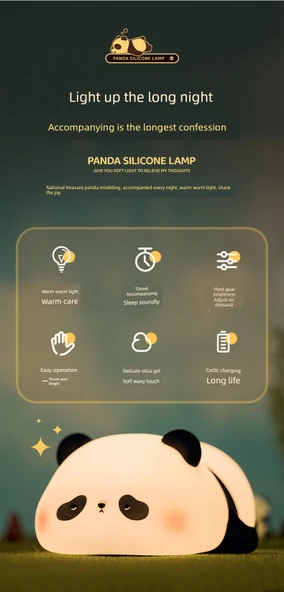 Bebek Odası Panda Gece Lambası - 2'li Paket Dokunmatik Panda ve Dikenli Panda - 11