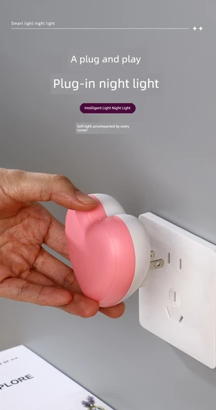 LED Kalp Gece Lambası - Pembe Işık - 2'li Set - 9