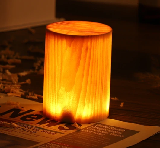Ahşap Desenli LED Dokunmatik Şarjlı Gece Lambası - Standart Yuvarlak