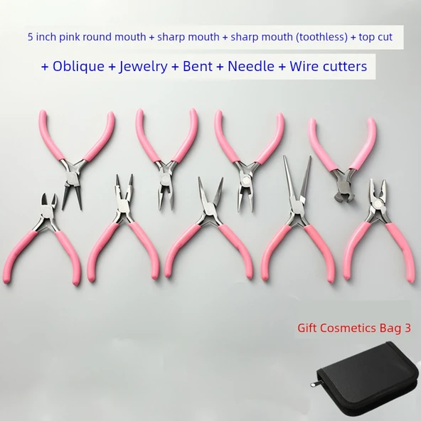Mini Takı Pensesi Seti 5 inç Pembe 9 Parça Set