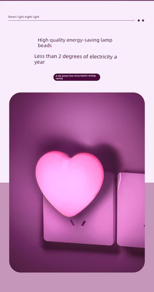 LED Kalp Gece Lambası - Pembe Işık - 2'li Set - 11