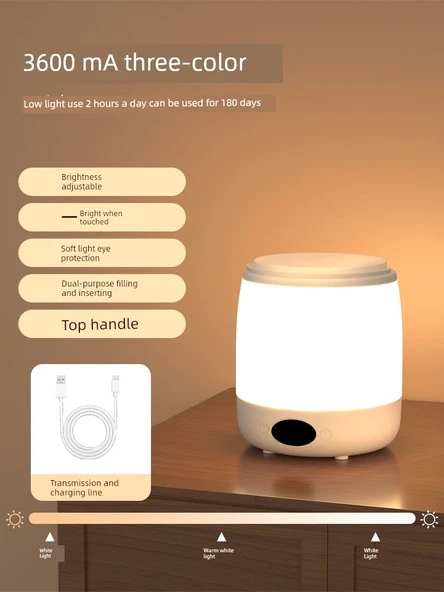 Dokunmatik LED Başucu Lambası - Beyaz [Standart] - 3600mAh + Üç Renk