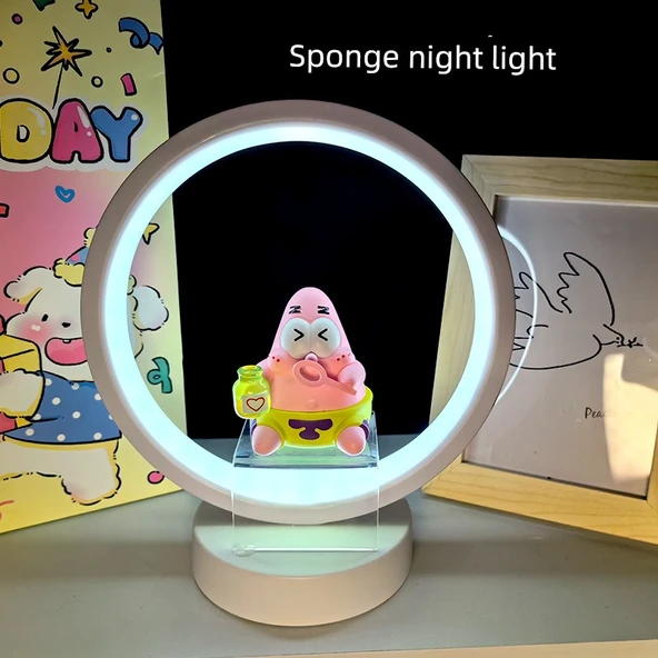 Sünger Bob Gece Lambası - İçme Guaj Turtası - Yuvarlak - Sıcak Işık - Hediye Çantalı