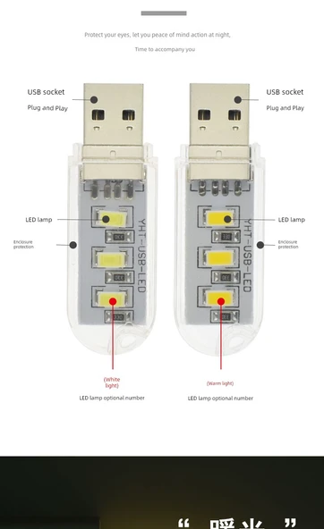 Mini Taşınabilir LED Masa Lambası - 3 LED Sıcak Işık + USB Xiaomi Lamba - 7