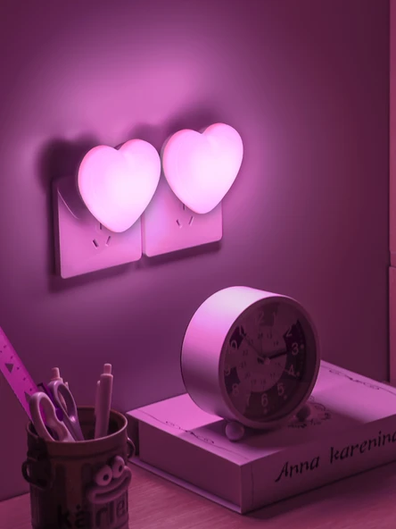 LED Kalp Gece Lambası - Sıcak Işık - 2'li Set - 2