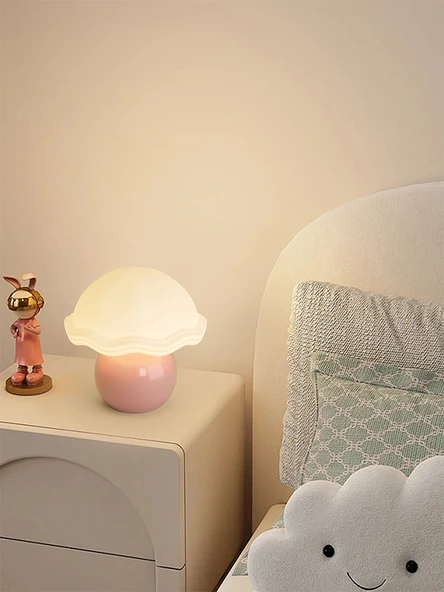 Mantar Masa Lambası - Bej Küçük Mantar - 16cm - Üç Renk Kısılabilir - Resim 2