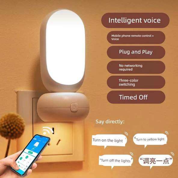 Sesli Uzaktan Kumandalı Üç Işıklı LED Gece Lambası - Üç Renkli - Yukarı Aşağı Üç Boyutlu
