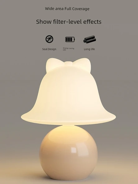 Mantar Masa Lambası - Bej Küçük Mantar - 16cm - Üç Renk Kısılabilir - Resim 5