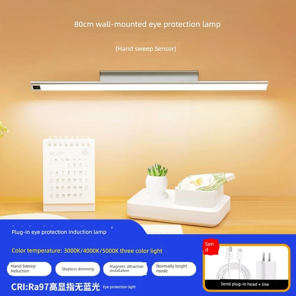 Duvara Monte LED Masa Lambası - 80cm, Fişli, Mavi Işık Yok, Kısılabilir Renk, 15W