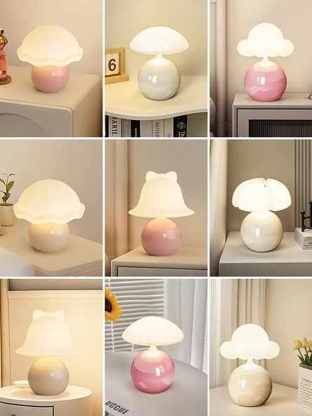 Mantar Masa Lambası - Bej Küçük Mantar - 16cm - Üç Renk Kısılabilir - Resim 4