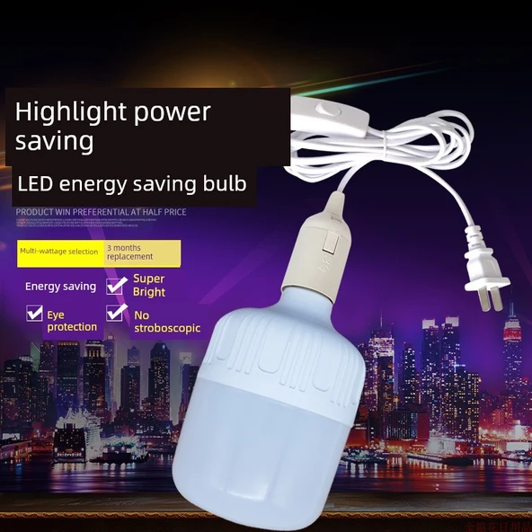 LED Süper Parlak Enerji Tasarruflu Yatak Başı Asma Ampul - 2M Kablo + 45W Beyaz Işık