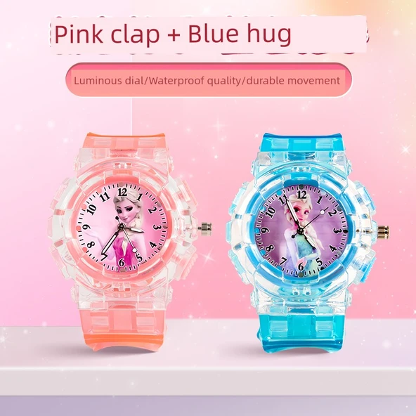 Çocuk Aisha Elsa Saat - Pembe El Kaldıran + Mavi Tutan