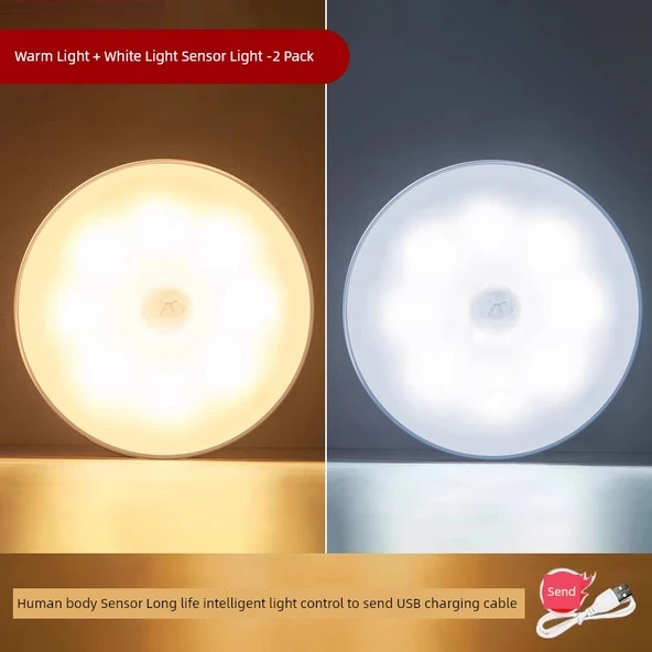 Standart 2'li Paket 1 Beyaz 1 Sıcak Otomatik Sensörlü LED Gece Lambası