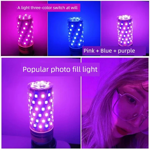 LED Atmosfer Selfie Gece Lambası - 16 Watt Pembe Mavi Mor - Lamba Tutuculu