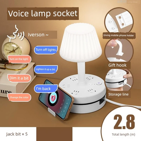Akıllı Ses Kontrollü LED Masa Lambası F5 Beyaz 5 Girişli Teleskopik 2.8m