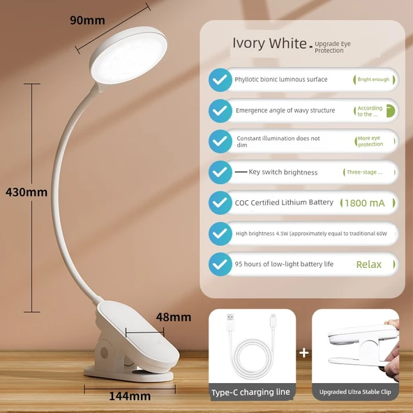 Philips Göz Koruma LED Masa Lambası - Klipsli - Dokunmatik Anahtar - Sabit Parlaklık - Beyaz