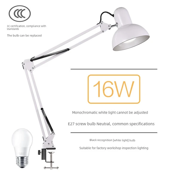 LED Klipsli Masa Lambası - Beyaz Klips + 16W Beyaz LED (Yüksek Işık, Titreşimsiz)