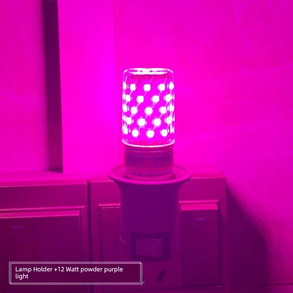 LED Atmosfer Selfie Gece Lambası - 12 Watt Pudra Mor Işık - Lamba Tutuculu