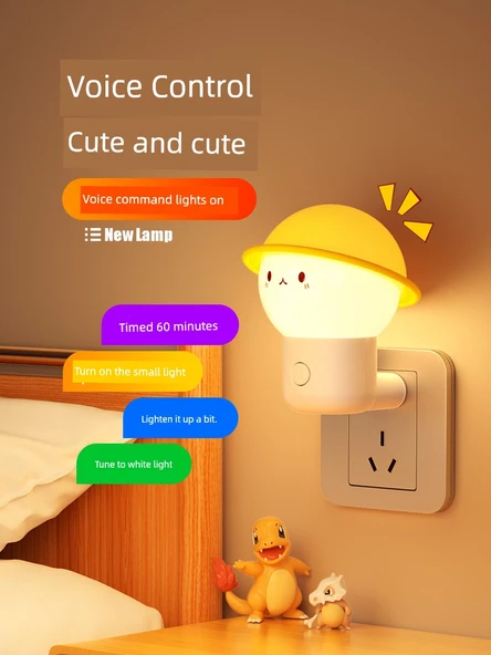 Akıllı Ses Kontrollü Bebek Gece Lambası - Düğme Kontrolü - 3W Parlak Işık - 2