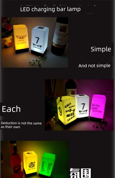 KTV Bar Masa Lambası - Dimmer Anahtarlı - Gök Mavisi Işık + Şarj Kablosu - 2 Kat Dayanıklılık - 5