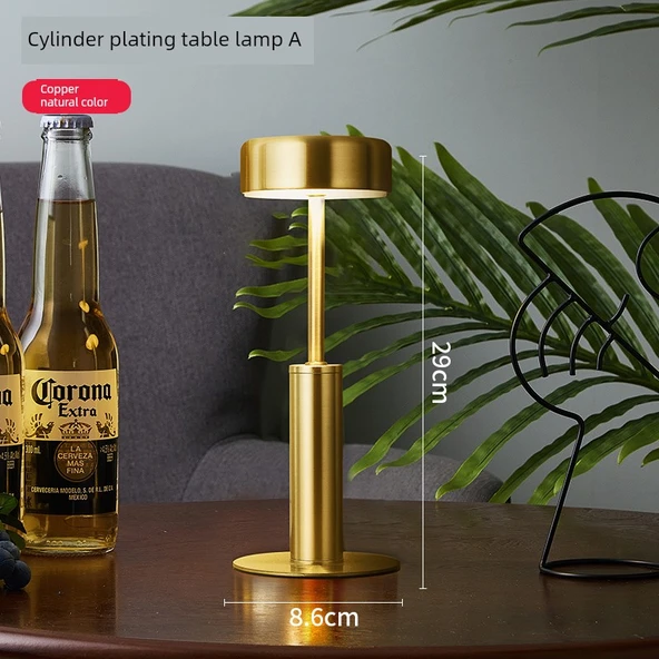 Retro Şarj Edilebilir LED Masa Lambası - Bakır Silindir A - Dokunmatik - 3 Renk
