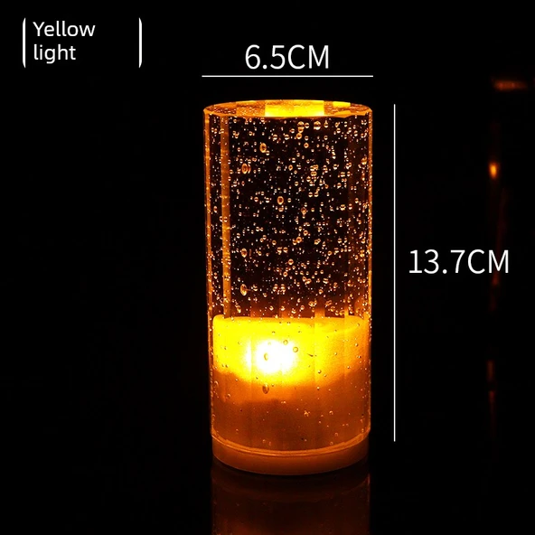 LED Şarjlı Kristal Bar Masa Lambası - Kısılabilir Anahtar - Kristal Silindir + Sarı Işık