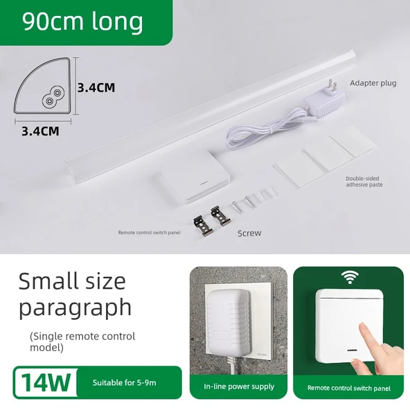 LED Köşe Duvar Lambası - Küçük Sağ Açı, Tek Anahtar, 3m Kablo, 0.9m Lamba, Beyaz