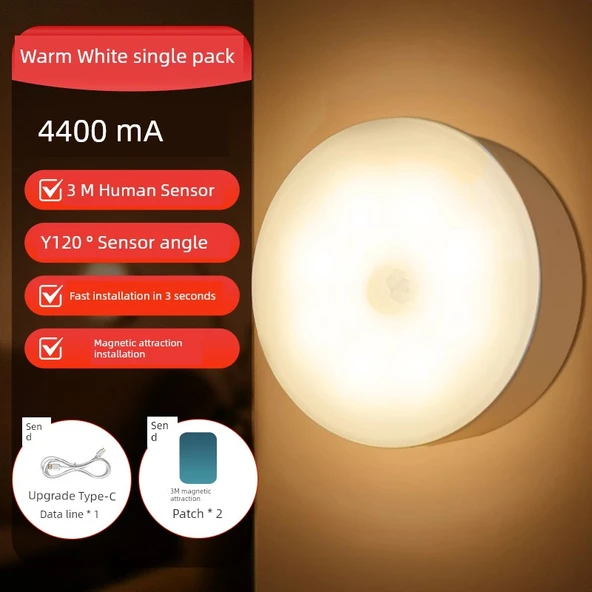 İnsan Vücudu Algılama LED Gece Lambası - Tekli Paket 4400mAh - Çift Modlu