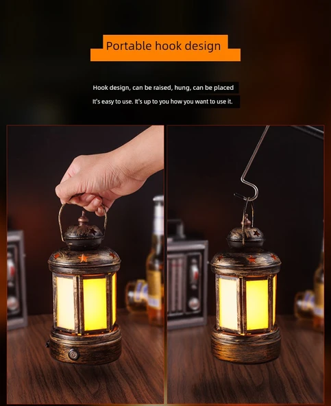 Retro Gaz Lambası Masa Lambası - Kısılabilir Anahtar, C Köşk Feneri, Üç Renk Kısma (Şarj Aleti Yok) - Resim 11