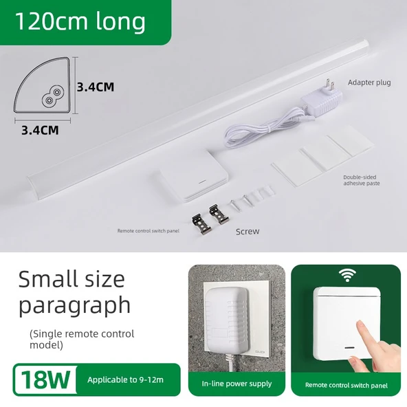 LED Köşe Duvar Lambası - Küçük Sağ Açı, Tek Anahtar, 3m Kablo, 1.2m Lamba, Sıcak Beyaz