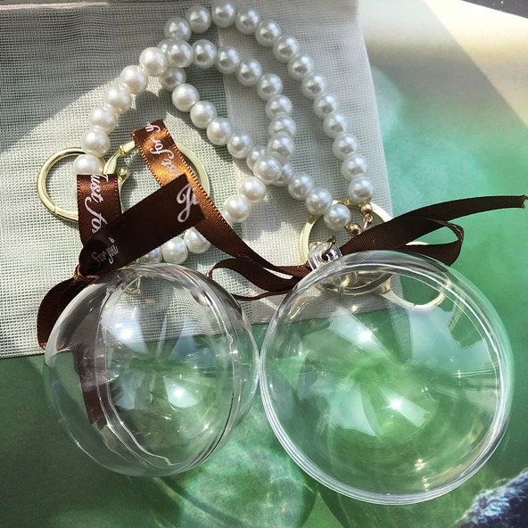 DIY Sonsuz Çiçek Topu Araba Süsü Malzeme Paketi - 4cm Top, 8cm Imitasyon İnci - 2