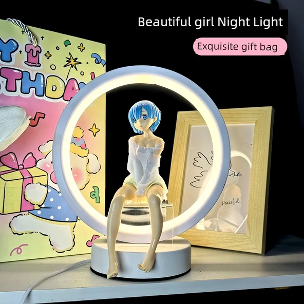 Hatsune Miku Yuvarlak Gece Lambası - Mavi Rem - Üç Renkli Lamba