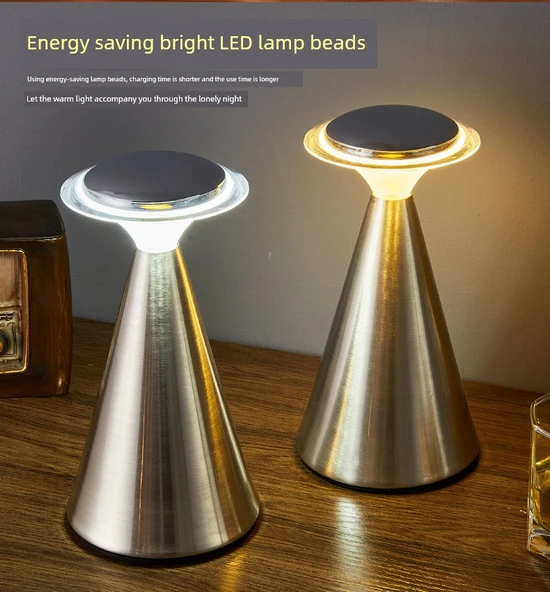 Retro Şarj Edilebilir LED Masa Lambası - Latin Altın Şapka - Dokunmatik - 3 Renk - 5