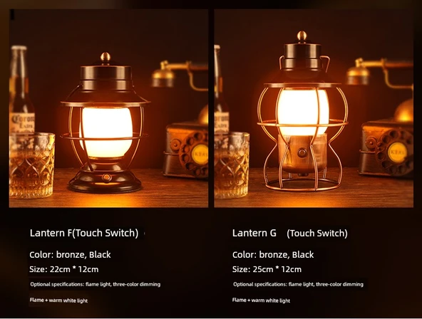 Retro Gaz Lambası Masa Lambası - Kısılabilir Anahtar, C Köşk Feneri, Üç Renk Kısma (Şarj Aleti Yok) - Resim 10