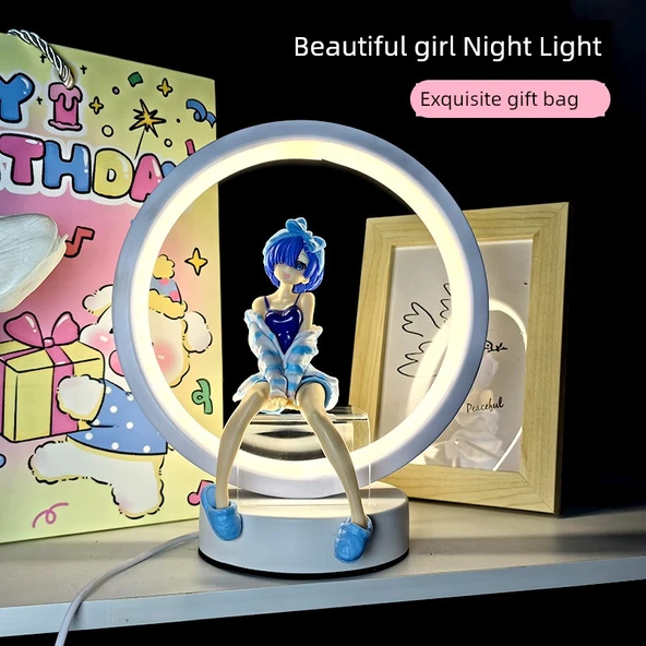 Hatsune Miku Yuvarlak Gece Lambası - Ev Kıyafetli Lem - Üç Renkli Lamba