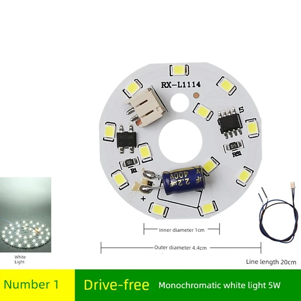 Sürücüsüz 5W 4.4cm LED Lamba Kartı - Beyaz Işık