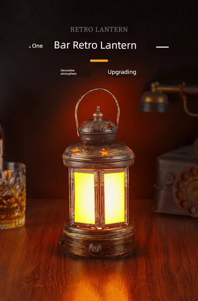 Retro Gaz Lambası Masa Lambası - Kısılabilir Anahtar, C Köşk Feneri, Üç Renk Kısma (Şarj Aleti Yok) - Resim 6