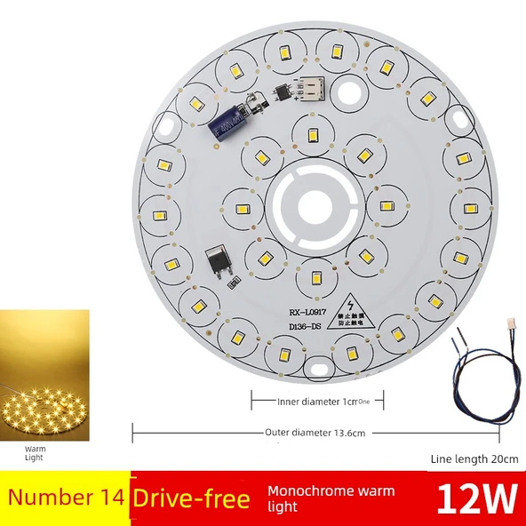 Sürücüsüz 12W 13.6cm LED Lamba Kartı - Sıcak Işık