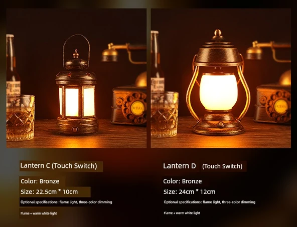 Retro Gaz Lambası Masa Lambası - Kısılabilir Anahtar, C Köşk Feneri, Üç Renk Kısma (Şarj Aleti Yok) - Resim 9