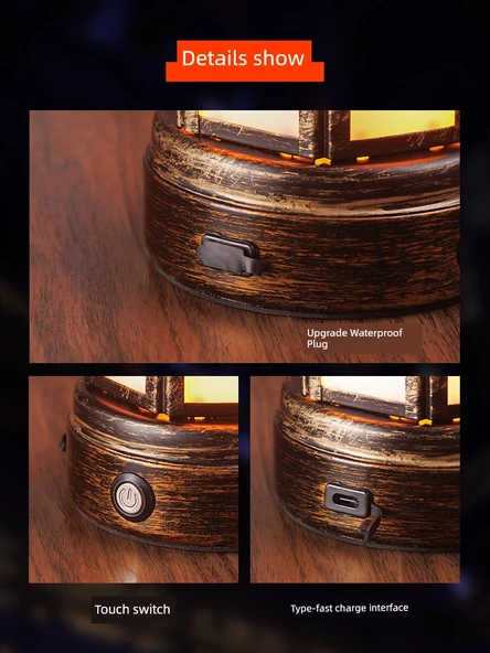 Retro Gaz Lambası Masa Lambası - Kısılabilir Anahtar, C Köşk Feneri, Üç Renk Kısma (Şarj Aleti Yok) - Resim 4