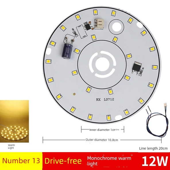 Sürücüsüz 12W 10.8cm LED Lamba Kartı - Sıcak Işık