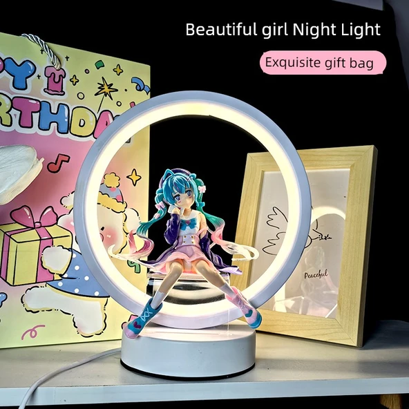 Hatsune Miku Yuvarlak Gece Lambası - Denizci Elbisesi - Sarı Işık