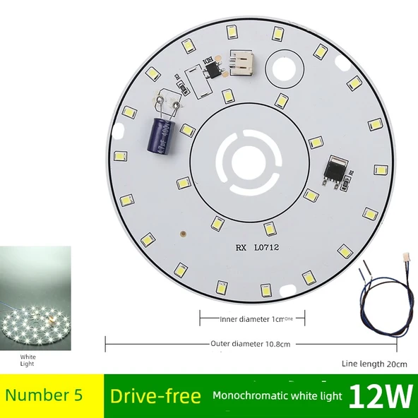 Sürücüsüz 12W 10.8cm LED Lamba Kartı - Beyaz Işık