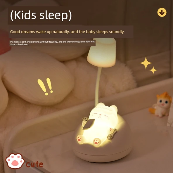 Bebek Besleme Göz Koruma Gece Lambası - Pembe Uyuyan Kedi + USB - 4