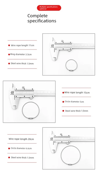 304 Paslanmaz Çelik Halat Anahtarlık - 5cm Çap [5 Adet] (2.0mm 15cm) - Resim 11