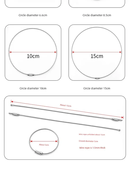 304 Paslanmaz Çelik Halat Anahtarlık - 5cm Çap [5 Adet] (2.0mm 15cm) - Resim 9