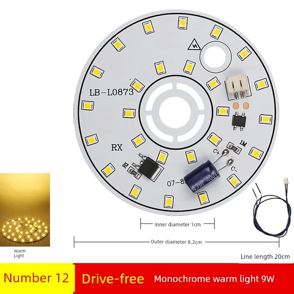 Sürücüsüz 9W 8.2cm LED Lamba Kartı - Sıcak Işık