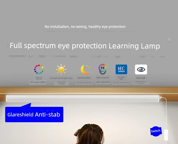 120cm Monokrom Doğal Işıklı LED Duvar Lambası - 4000K - 1.8m Kablo - 5