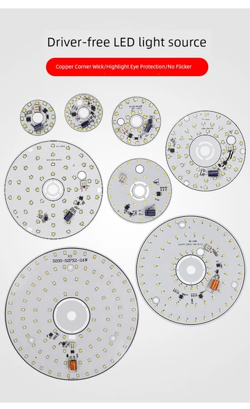 Sürücüsüz 24W 10.8cm LED Lamba Kartı - Üç Renkli Kısılabilir - 6